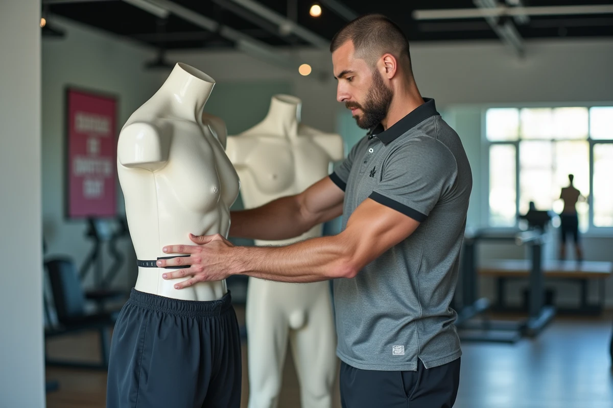 Entraineur mesurant la hanche d