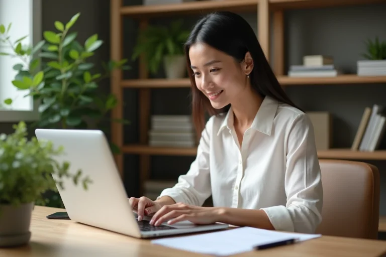 Jeune femme au bureau à domicile en tenue professionnelle