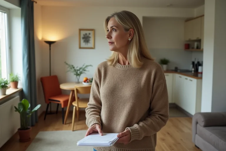 Femme d'âge moyen dans un appartement social modeste