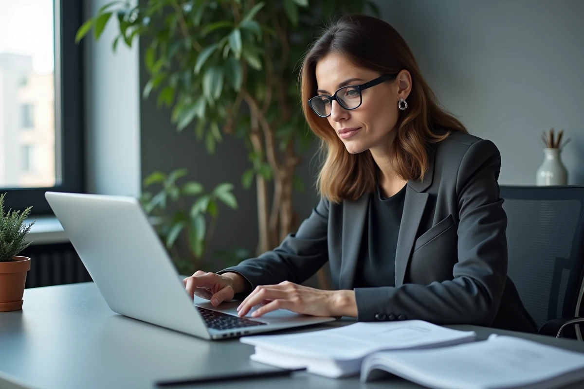 Femme RH examine un tableau de bord sur son ordinateur