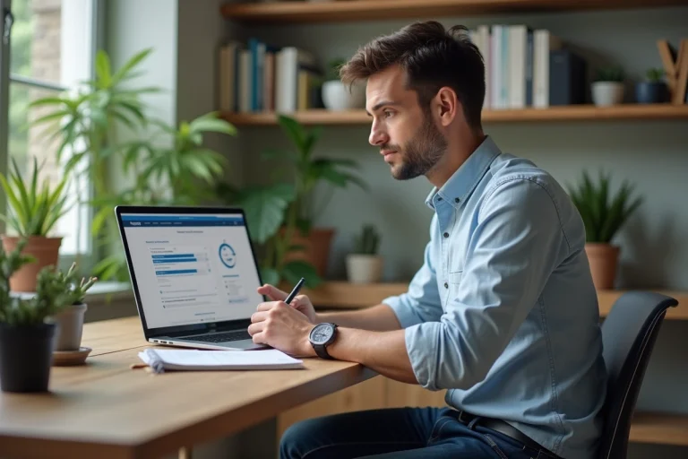 Homme en bureau moderne compare deux sites web