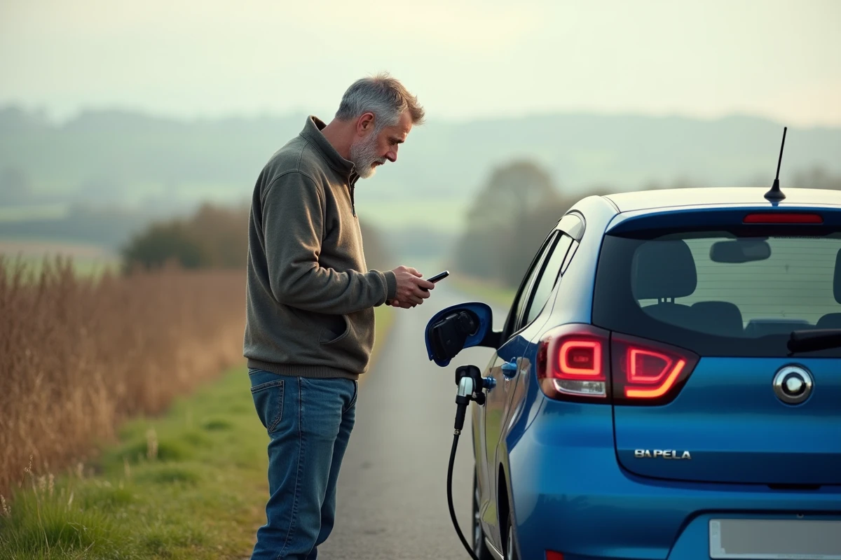 Homme vérifiant le bouchon de carburant d