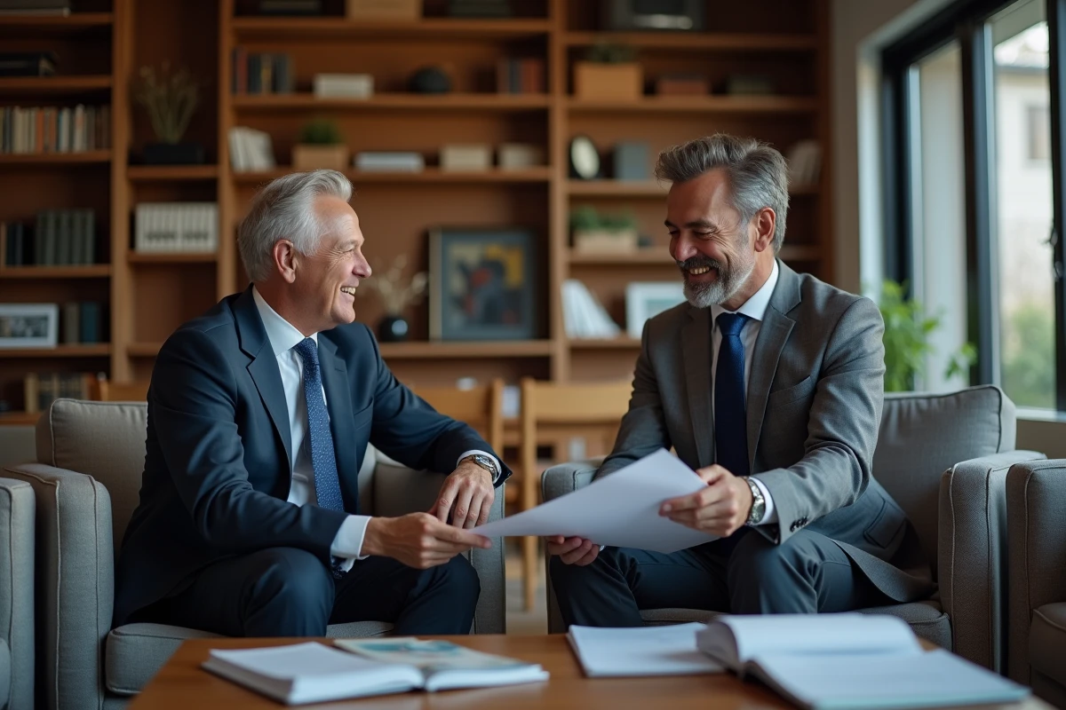 Homme d affaires échangeant avec un banquier dans un salon