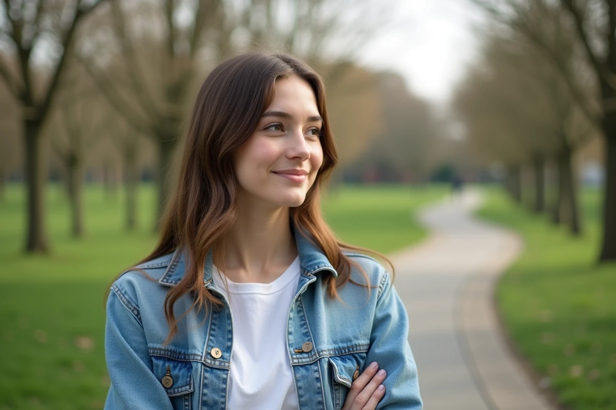 Jeune femme souriant dans un parc en plein air