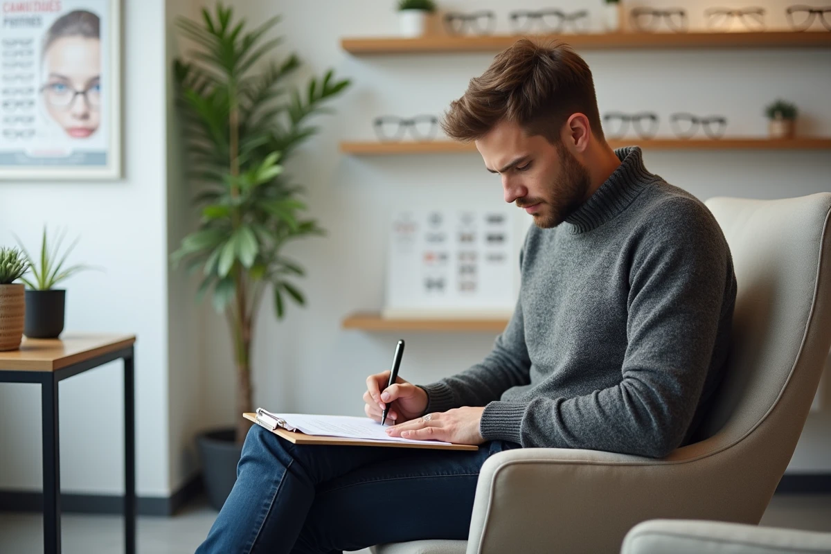 Jeune homme remplissant un formulaire dans un espace d