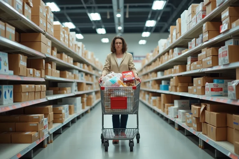 Femme faisant ses achats pendant une liquidation dans un magasin Gifi avant fermeture définitive