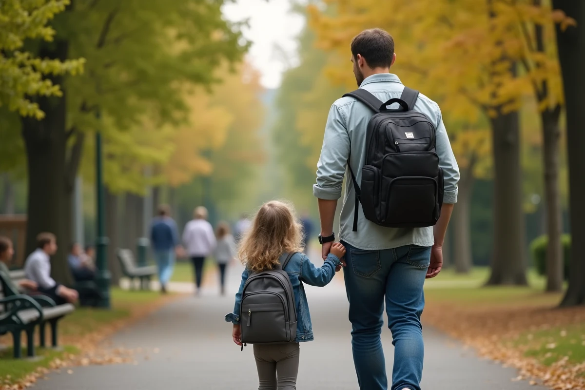 Père et fille dans un parc urbain en extérieur