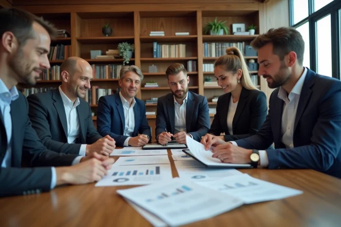 Groupe de collaborateurs en réunion d'affaires